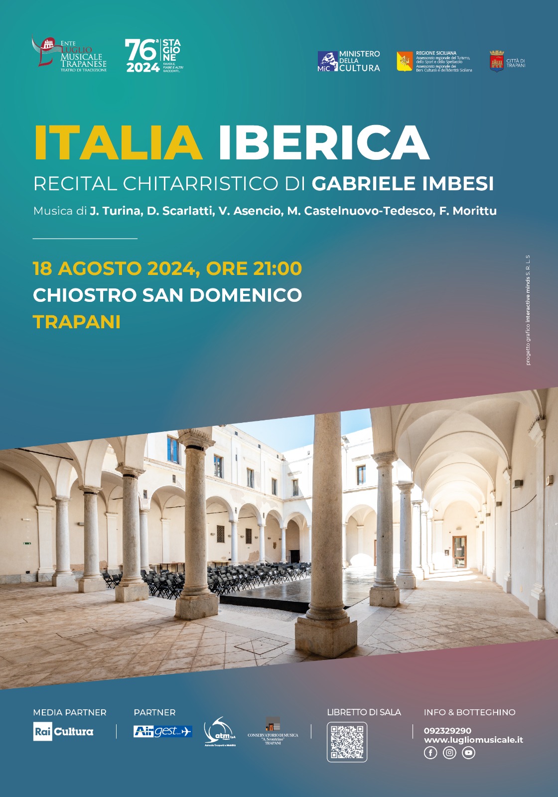 76ᵃ Stagione dell’Ente luglio musicale trapanese. al Chiostro di San Domenico sarà protagonista il chitarrista classico Gabriele Imbesi con il suo “Italia Iberica”