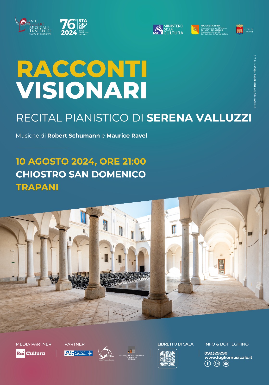 Il Chiostro di San Domenico ospitera’ gli appuntamenti del mese di agosto. A inaugurare il nuovo ciclo sara’ la pianista Serena Valluzzi