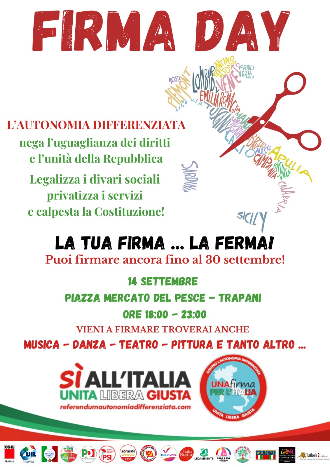 Domani a piazza Mercato del pesce Firma Day contro l’autonomia differenziata – Una serata di musica, danza e arte