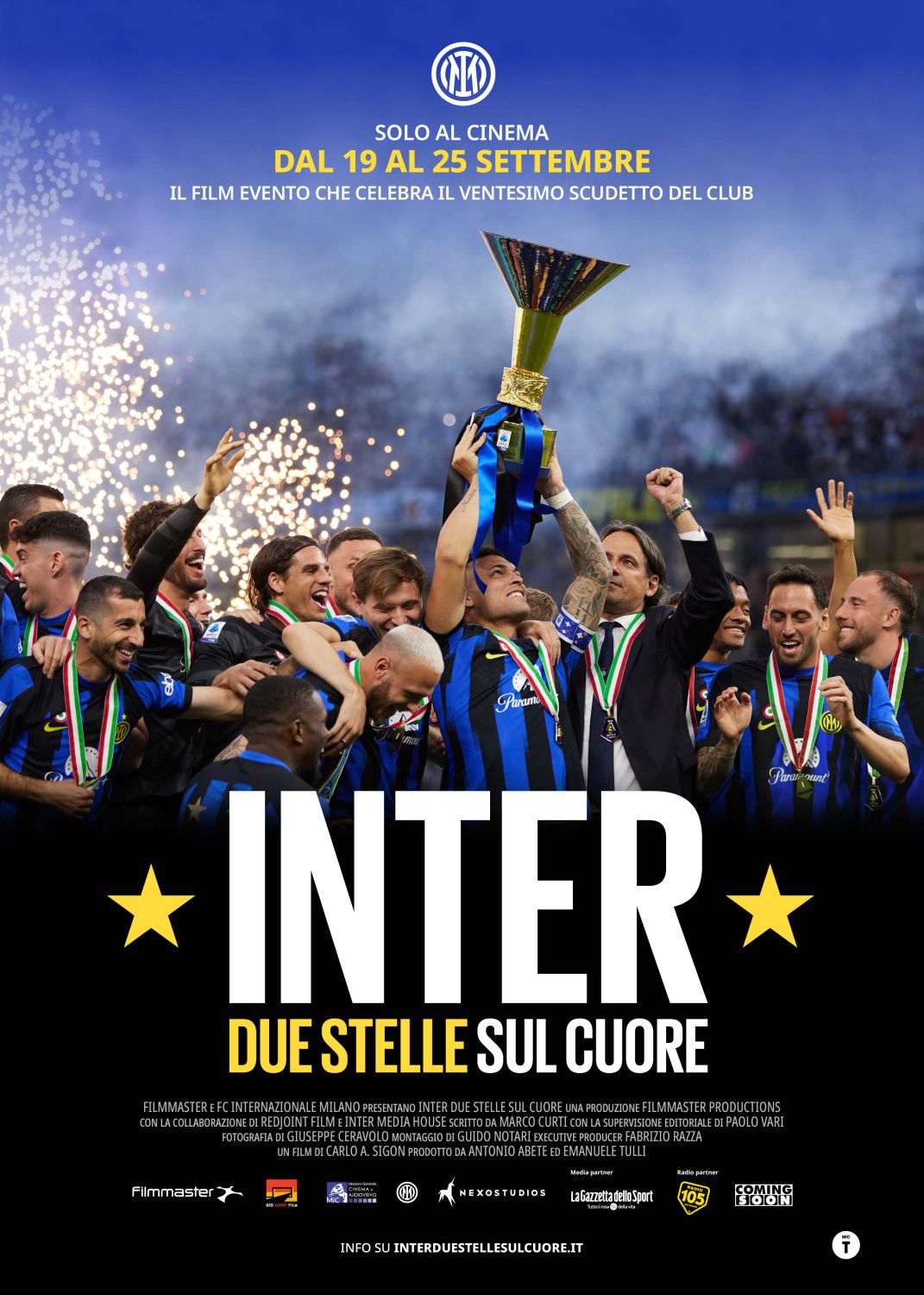 Dal 19 al 25 settembre arriva nelle sale italiane “Inter. Due stelle sul cuore”, il film-evento che celebra il 20° Scudetto del Club nerazzurro