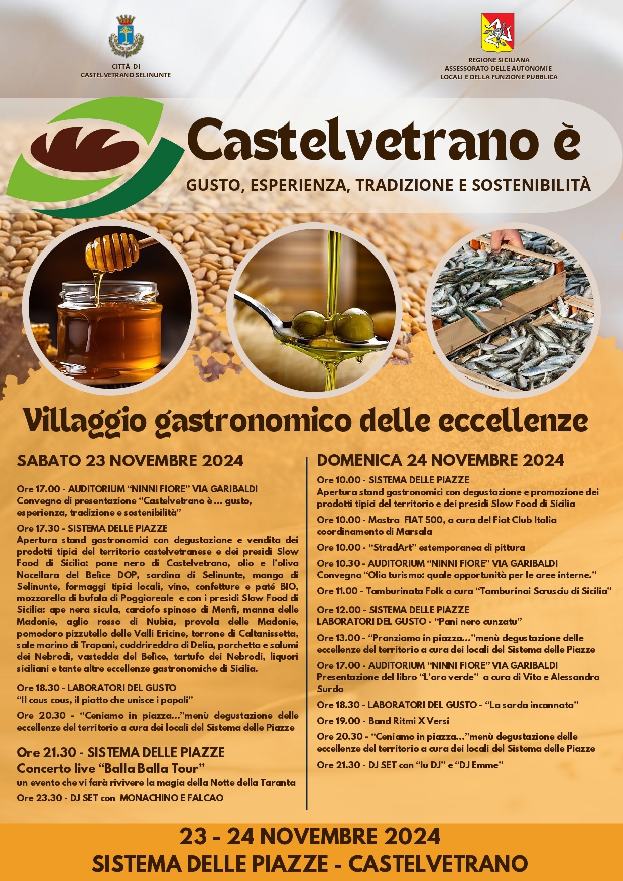 Castelvetrano è gusto, esperienza, tradizioni e sostenibilità per Sabato 23 e domenica 24 novembre